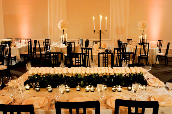 blacks and white wedding tabletop centerpiece photo by Yvette Roman Photography